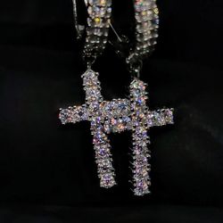 Cross Hoop Earrings / Moissanite / .925