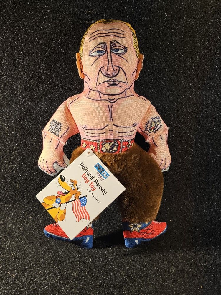 Colorful "President Vladimir Putin" 11 in. Political Dog Toy With Squeaker Or Fun Collectible Item.
