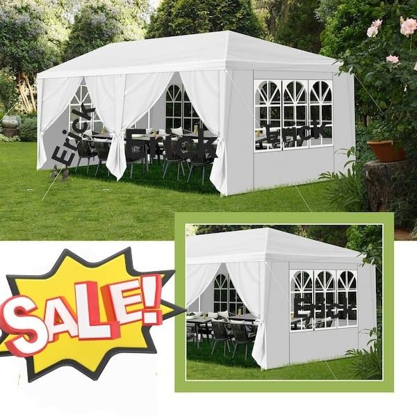 10×20 FT White Party Tent, Waterproof Outdoor Wedding Canopy with 6 Removable Sidewalls, Heavy Duty Gazebo Shelter for Patio, BBQ, Graduation & Events