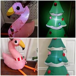 Flamingo and Tree Christmas Airblown Self Inflatables LED about 40” tall WORKING just $20 each