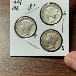 1944 P, D, & S Mercury Dime Set! VF+!