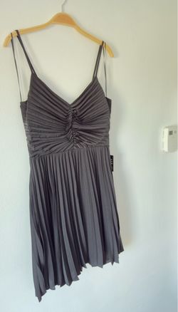 Gray Pleated Spaghetti Strap Mini Dress