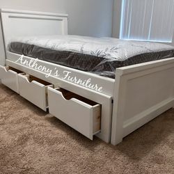 White Twin Bed & Bamboo Mattress + Drawers 