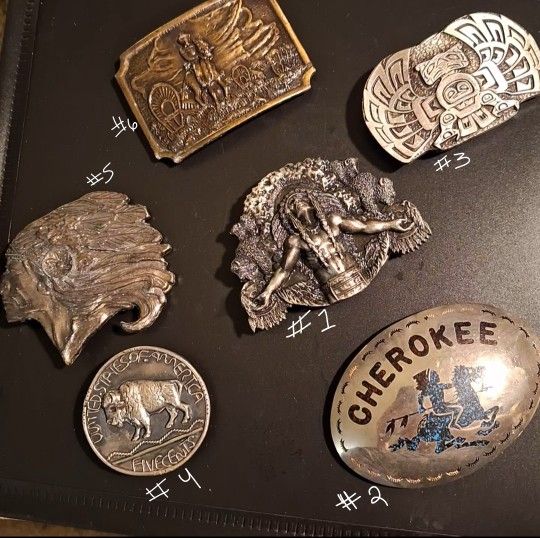 Rare Collection Of Cherokee Native American Belt Buckles. 