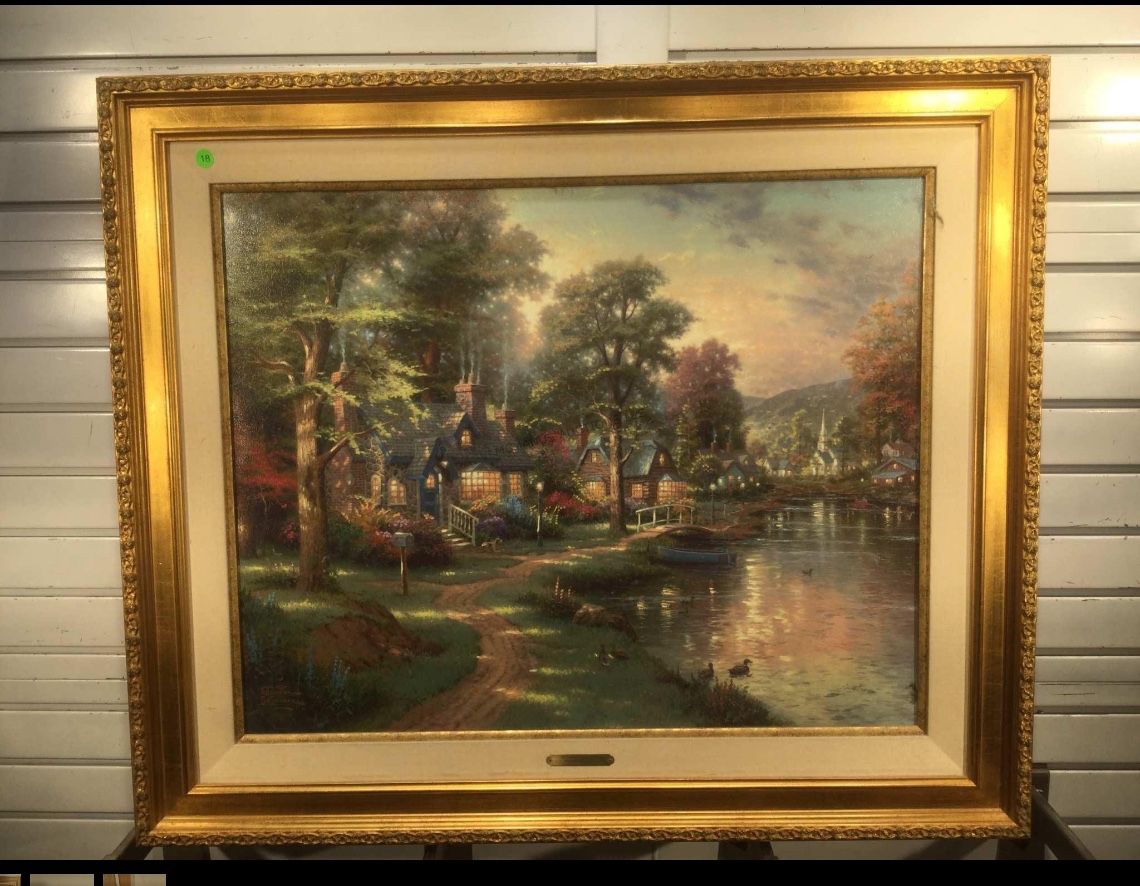 Thomas Kinkade Painting Hometown Lake 24” x 30” w/ COA 706/1240