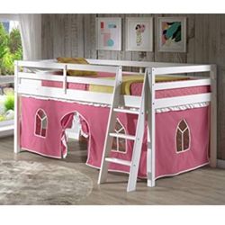 Twin Junior Loft Bed with Pink Curtain