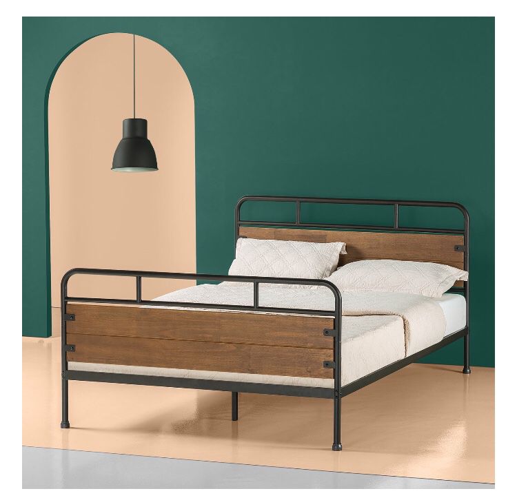 Zinus Eli Wood and Metal 12" Platform Bed Frame with Footboard, Full Sizes, 8A-2140