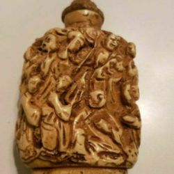 Vintage Chinese Bottle EMPTY Carved Resin 3D Images Potion Oil Spice Bottle 2 5/8" Inches RARE AND BEAUTIFUL!

