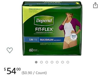 Depend FIT-FLEX Incontinence 60 ct Underwear for Women Sm-Tan (307)