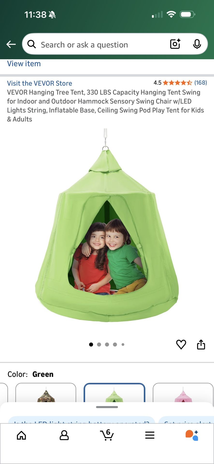 Hanging Tree Tent, 330 LBS Capacity Hanging Tent Swing for Indoor and Outdoor Hammock Sensory Swing Chair w/LED Lights String
