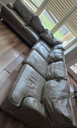 Gray Leather Sectional Sofa w/ Cushions, 7-9Seater Solid for Living Room
