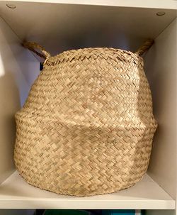 Woven grass storage baskets with handles