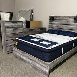 Drystan Grey Queen Bed Frame, dresser, chest, nightstand ~ Bedroom Set 