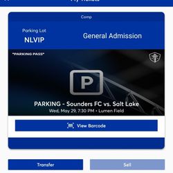 Sounders vs Real Salt Lake 5/29 North Lot VIP Parking pass