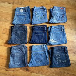 9 Pairs - Vintage Designer Denim Jeans, Women’s Sizes From 24-25