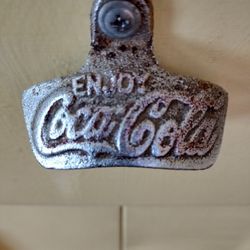 Vintage TableCraft Wall Mount Bottle Opener Coca-Cola Galvanized Silver Cast Metal Manual