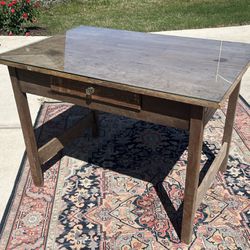 Antique Wooden Desk (covered glass top)