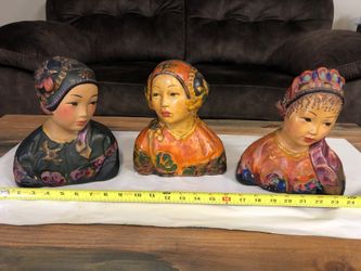 1920’s Esther Anna Hunt Polychrome Chalkware Bust 9”