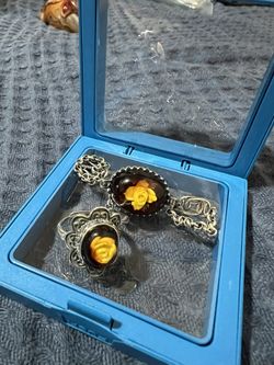 Amber Ring and Bracelet Pair.
