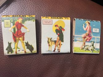 Set of 3 Vintage New Girlie Matchbooks w/ Dogs Pin-up artist Gil Elvgren NOS