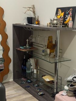 Beautiful wood and glass shelving bar
