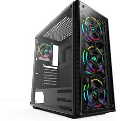 MUSETEX 903-S4 ATX Mid Tower Gaming Computer Case Tempered Glass, Computer Gaming Case Window Desktop/PC Including 4X 120mm Case Fan, USB 3.0 Ports