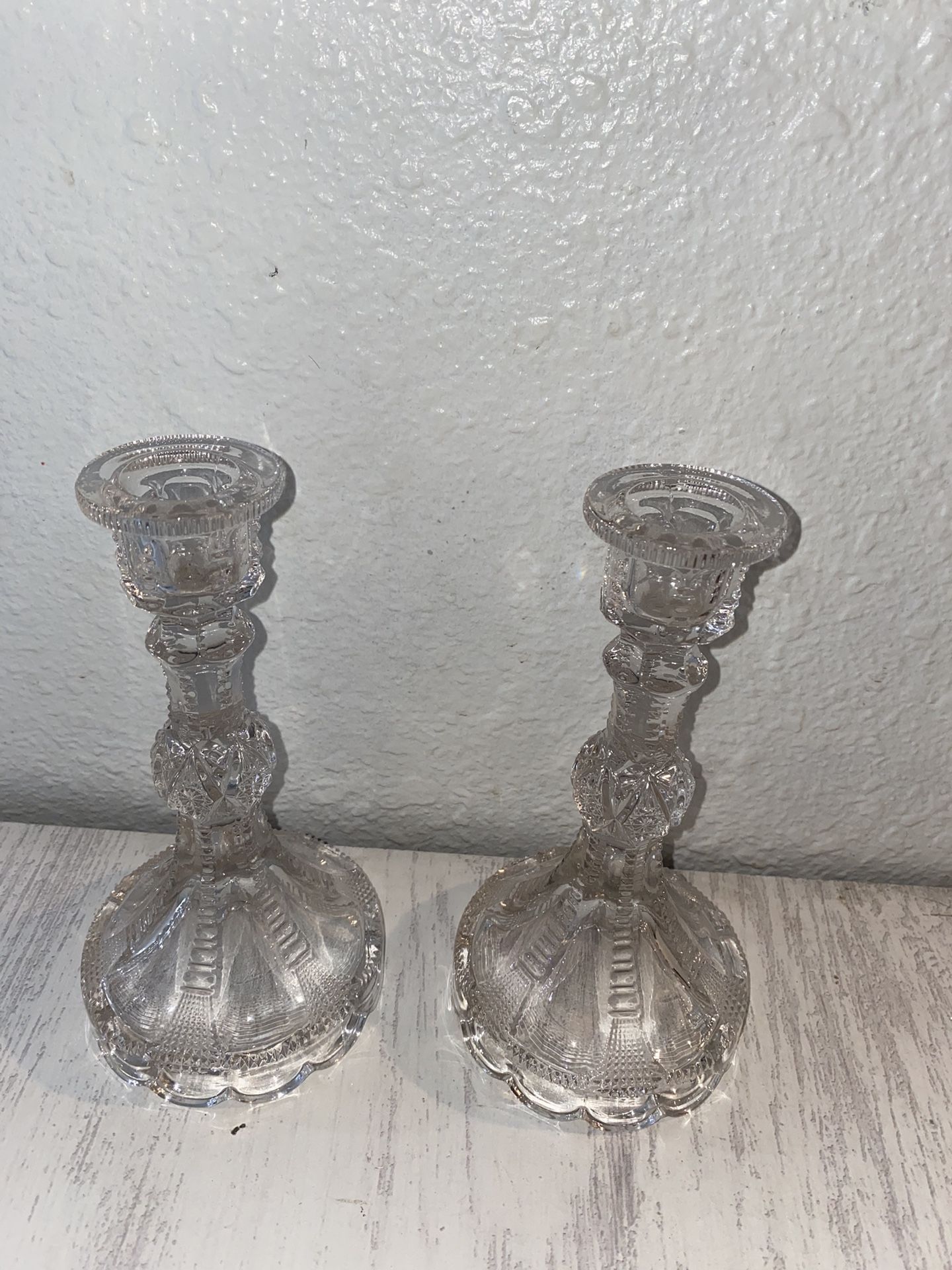 Vintage Glass Candle Sticks Set Decor 