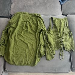 Green Shirt And Flannel Set