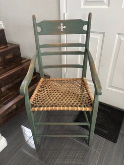 Vintage Green Armchair with Woven Seat