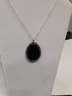 Genuine stone pendant and Sterling silver chain 30" long