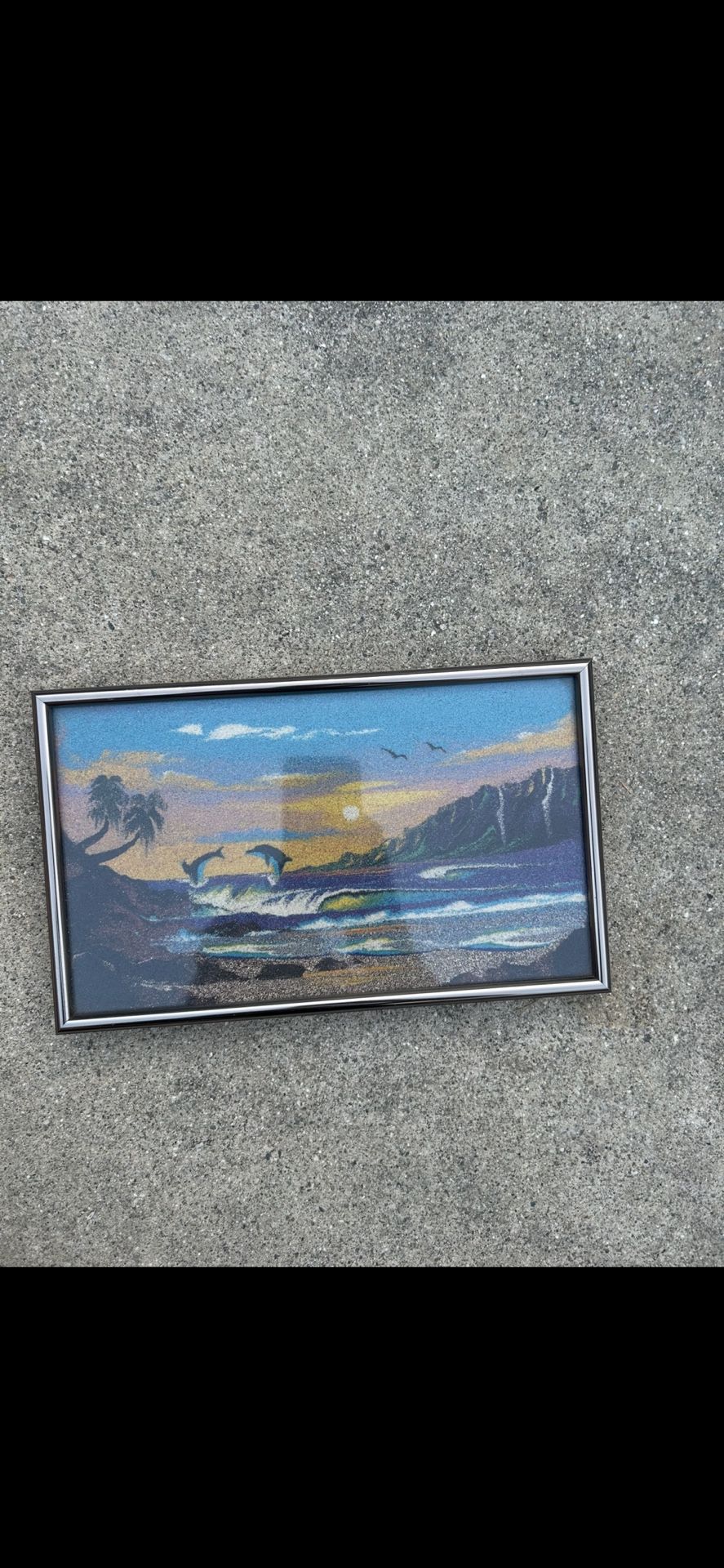 Colorful 1990s Framed Tropical Sand Art