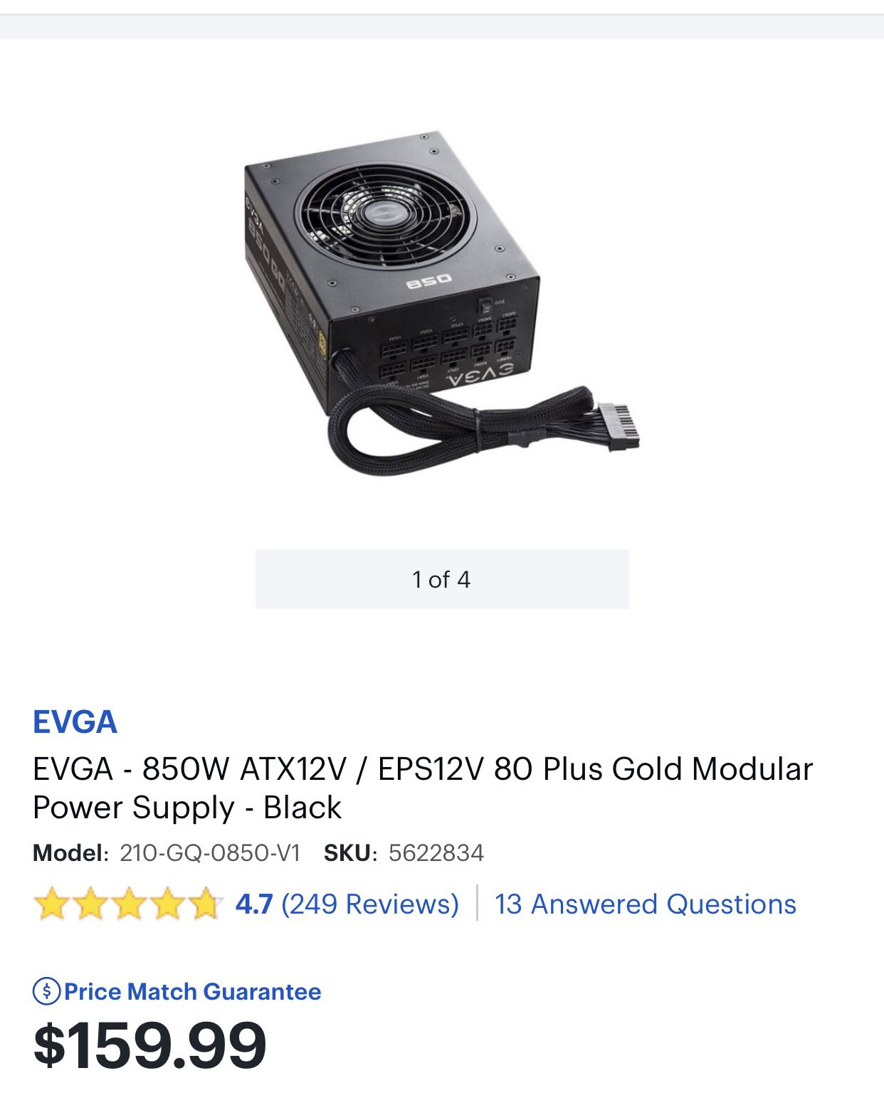EVGA - 850W ATX12V / EPS12V 80 Plus Gold Modular Power Supply - Black