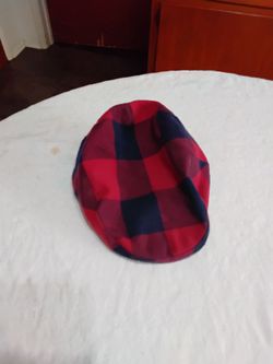 Red and Navy Buffalo Plaid Flat Cap.  Medium/Large