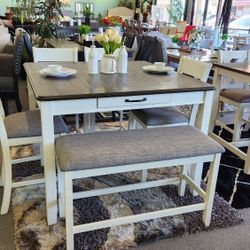 SALE!!! 6-PC Counter Height Dining Set/ Table + 4 Chairs + Bench