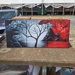 3-Panel Canvas Wall Art Tree and Mountains