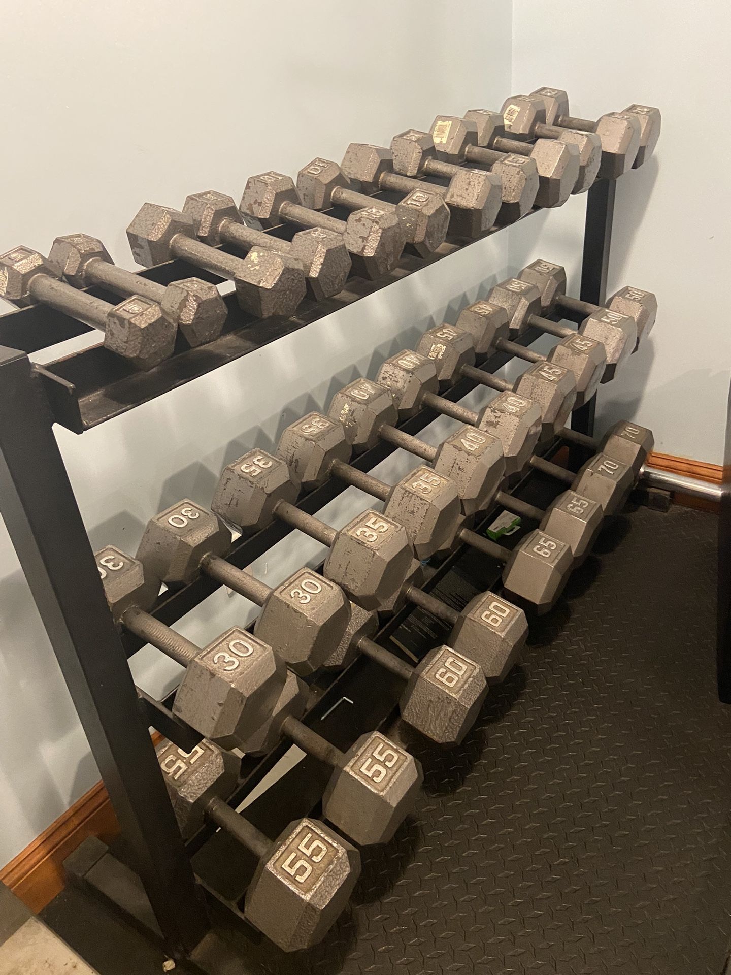 Cast Hex Dumbbells And Rack Set 