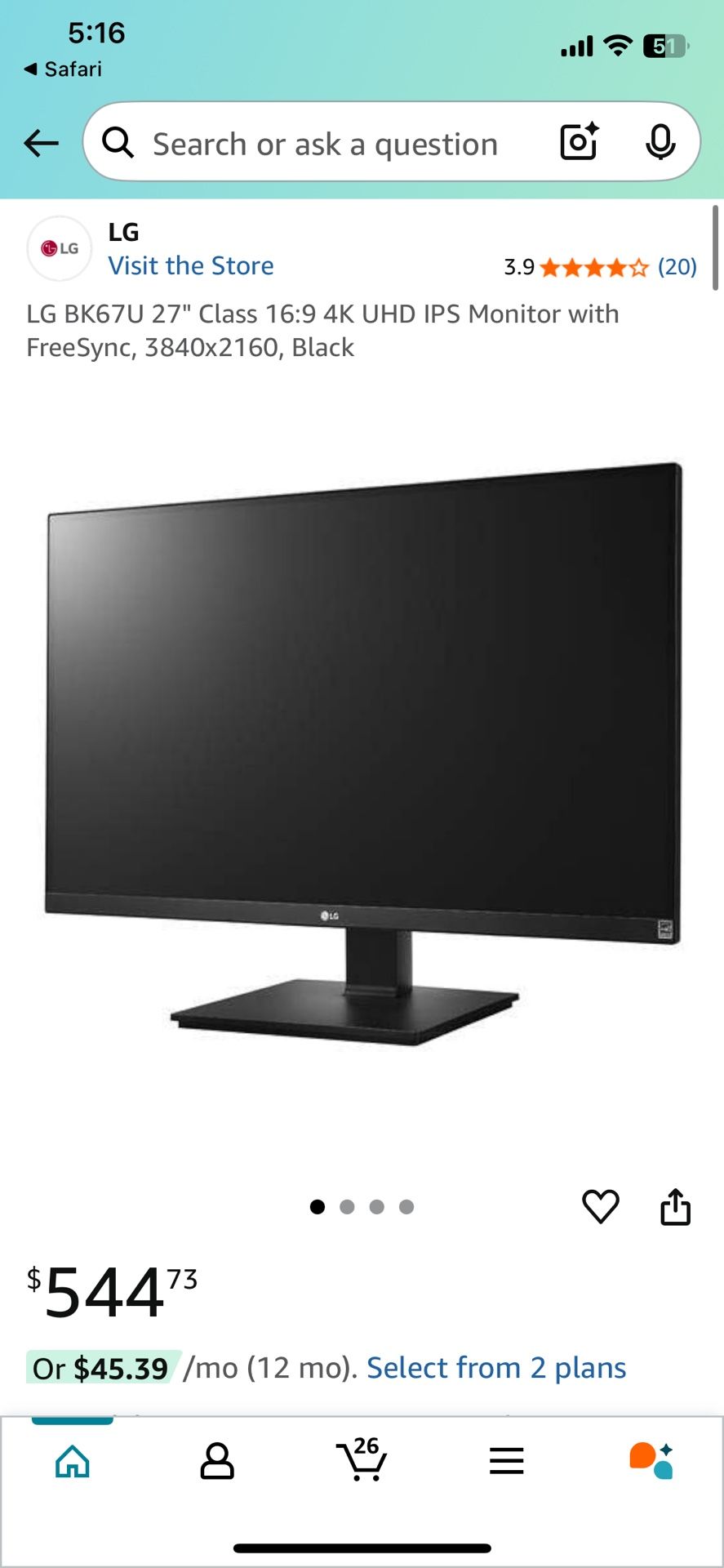 LG Monitor 27” 3840x2160