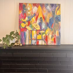 Colorful Jazz Band Canvas – Textured Mixed Media Style Statement Wall Art
