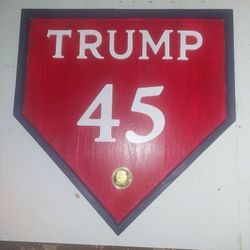 Handcrafted Wooden Trump Plaque With Trump Coin