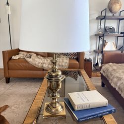 Vintage Stiffel Solid Brass Table Lamp – 30” Tall Heavy Urn Style w Pleated Shade