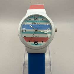 Geneva Platinum Women's Analog Watch Blue Coral Silicone Band (New Battery)