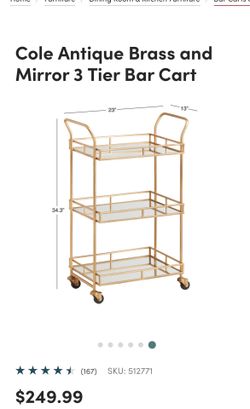 Cole antique brass, mirror 3 tier bar cart