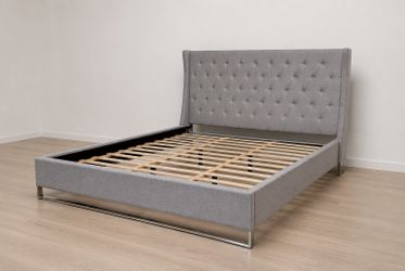 Gray fabric king bed frame