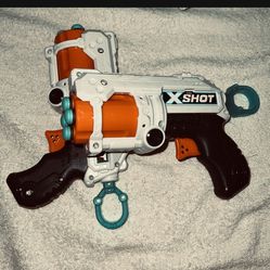 Nerf Guns Pistols Zuru X Shot Lot Of 2 With 4 Foam Bullets For Each Gun