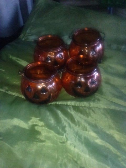 Glass Pumpkin Candle Holders 