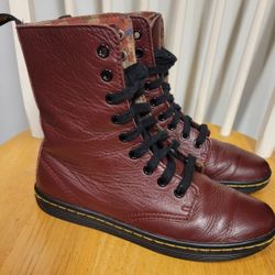 Dr. Martens Women's Stratford Burgundy Floral Lined Leather Combat Flat Boots Size 6 