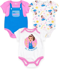 Ms. Rachel Baby Girl's 3 Pack Romper Bodysuits and 1 Sleep N' Play, Sizes Newborn to 24 Months