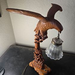 Antique wood carved eagle lamp