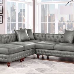 Brand New Leather Modular Sectional Sofa (Grey)