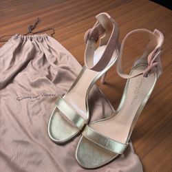 Gianvito Rossi Gold and Tan Suede Ankle-straps high heels